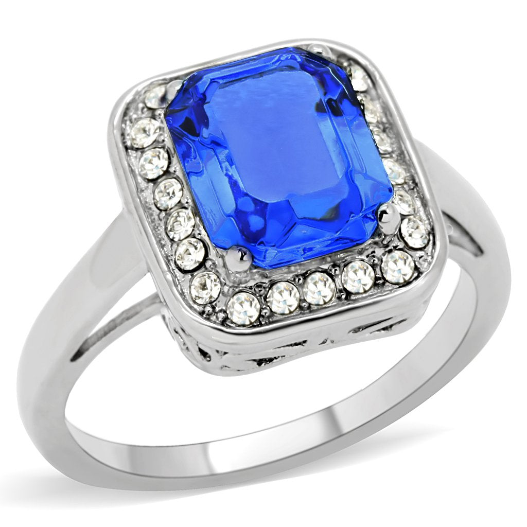 MATK178 - High polished (no plating) Stainless Steel Ring with Top Grade Crystal  in Sapphire