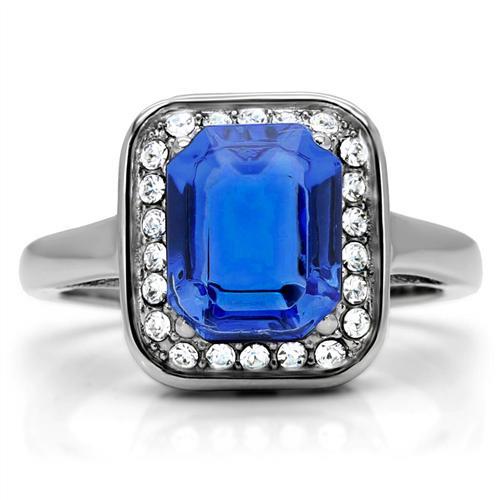 MATK178 - High polished (no plating) Stainless Steel Ring with Top Grade Crystal  in Sapphire