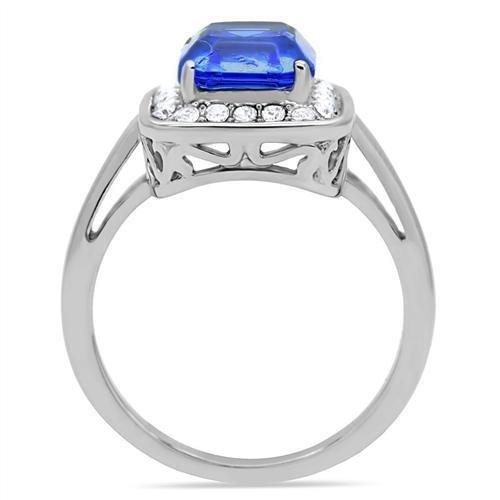 MATK178 - High polished (no plating) Stainless Steel Ring with Top Grade Crystal  in Sapphire