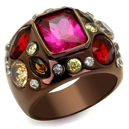 MATK1790LC - IP Coffee light Stainless Steel Ring with AAA Grade CZ  in Ruby