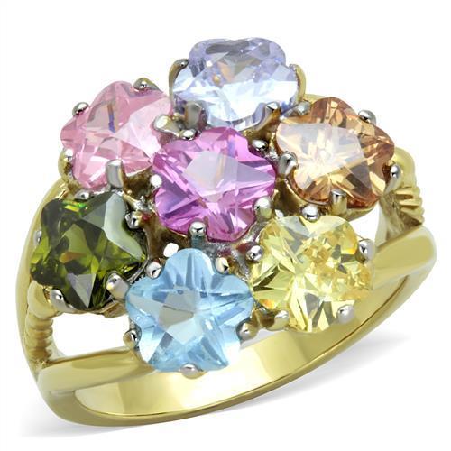 MATK1791 - Two-Tone IP Gold (Ion Plating) Stainless Steel Ring with Assorted  in Multi Color