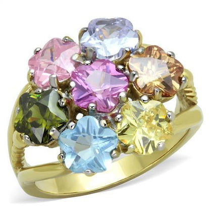 MATK1791 - Two-Tone IP Gold (Ion Plating) Stainless Steel Ring with Assorted  in Multi Color