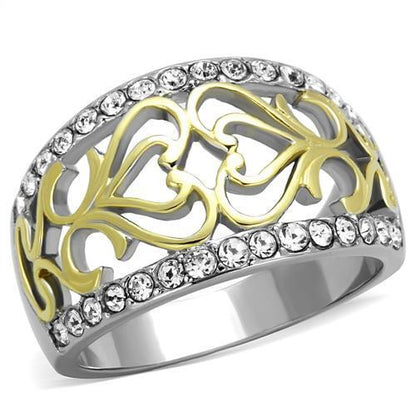 MATK1792 - Two-Tone IP Gold (Ion Plating) Stainless Steel Ring with Top Grade Crystal  in Clear