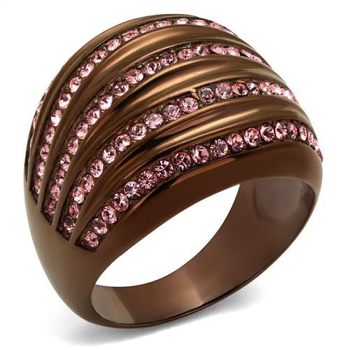 MATK1789LC - IP Coffee light Stainless Steel Ring with Top Grade Crystal  in Light Rose