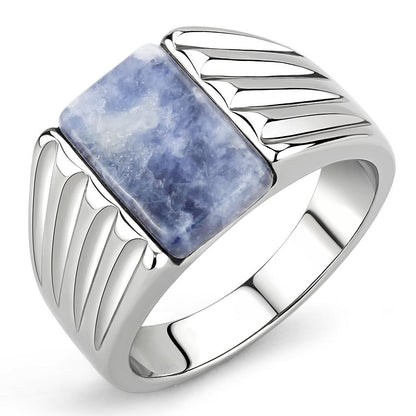 MATK1799 - High polished (no plating) Stainless Steel Ring with Semi-Precious Sodalite in Capri Blue