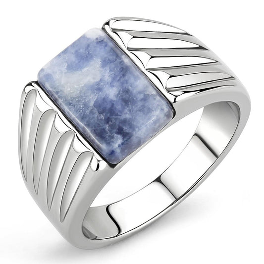 MATK1799 - High polished (no plating) Stainless Steel Ring with Semi-Precious Sodalite in Capri Blue
