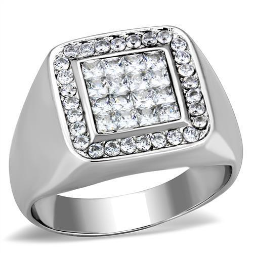 MATK1802 - High polished (no plating) Stainless Steel Ring with AAA Grade CZ  in Clear