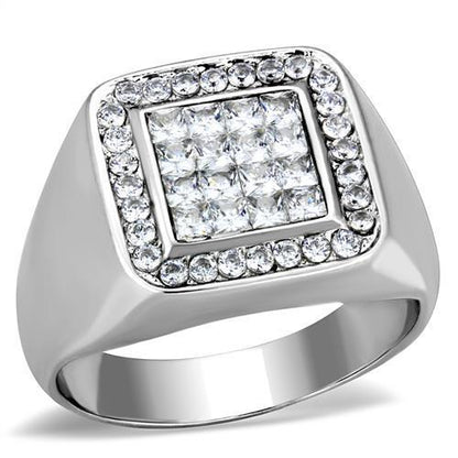 MATK1802 - High polished (no plating) Stainless Steel Ring with AAA Grade CZ  in Clear