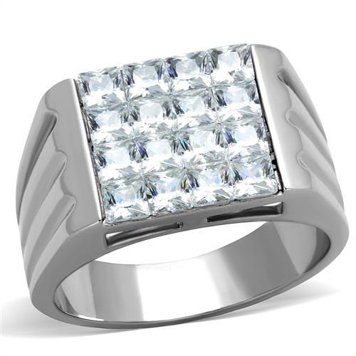 MATK1803 - High polished (no plating) Stainless Steel Ring with AAA Grade CZ  in Clear