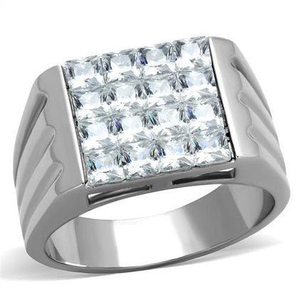 MATK1803 - High polished (no plating) Stainless Steel Ring with AAA Grade CZ  in Clear