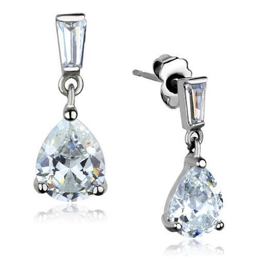MATK1804 - High polished (no plating) Stainless Steel Earrings with AAA Grade CZ  in Clear