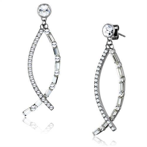 MATK1806 - High polished (no plating) Stainless Steel Earrings with Top Grade Crystal  in Clear