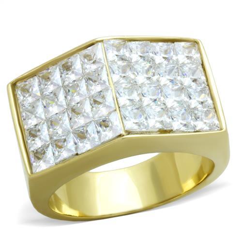 MATK1808 - IP Gold(Ion Plating) Stainless Steel Ring with AAA Grade CZ  in Clear