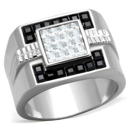 MATK1809 - High polished (no plating) Stainless Steel Ring with Top Grade Crystal  in Jet
