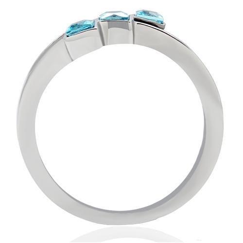 MATK180 - High polished (no plating) Stainless Steel Ring with Synthetic Synthetic Glass in Sea Blue