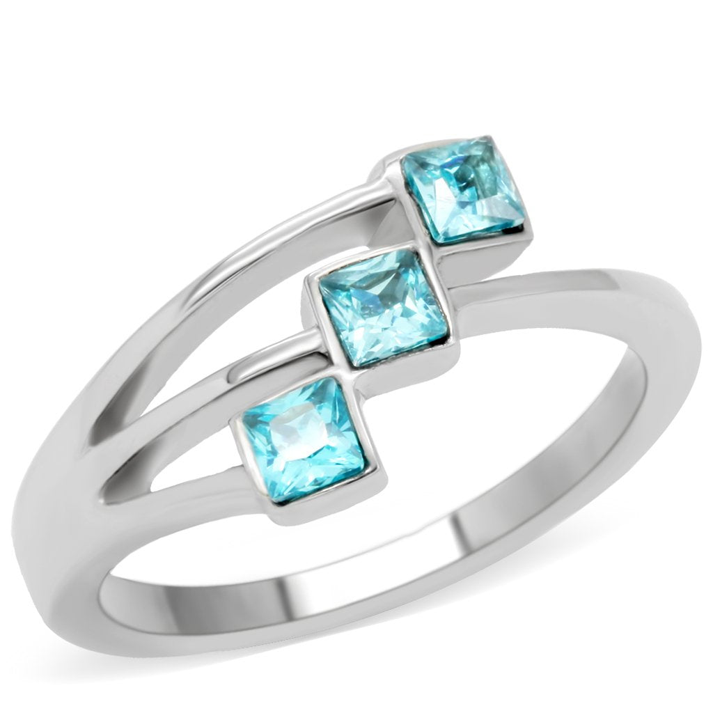 MATK180 - High polished (no plating) Stainless Steel Ring with Synthetic Synthetic Glass in Sea Blue
