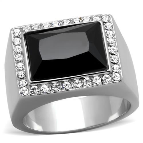 MATK1810 - High polished (no plating) Stainless Steel Ring with Synthetic Onyx in Jet