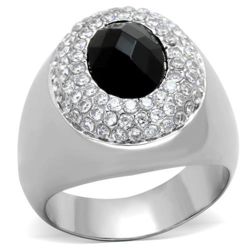 MATK1812 - High polished (no plating) Stainless Steel Ring with Synthetic Synthetic Glass in Jet