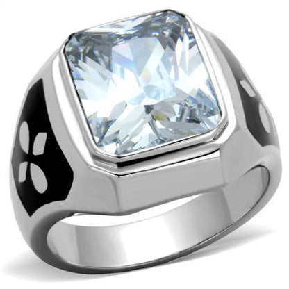 MATK1813 - High polished (no plating) Stainless Steel Ring with AAA Grade CZ  in Clear