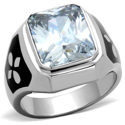MATK1813 - High polished (no plating) Stainless Steel Ring with AAA Grade CZ  in Clear