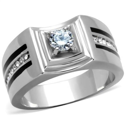 MATK1814 - High polished (no plating) Stainless Steel Ring with AAA Grade CZ  in Clear