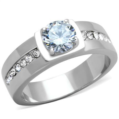 MATK1816 - High polished (no plating) Stainless Steel Ring with AAA Grade CZ  in Clear