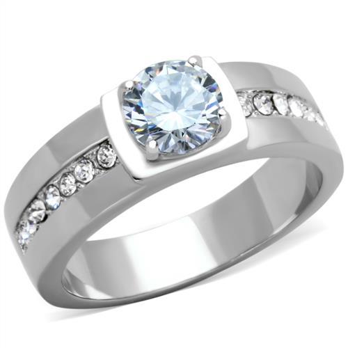 MATK1816 - High polished (no plating) Stainless Steel Ring with AAA Grade CZ  in Clear