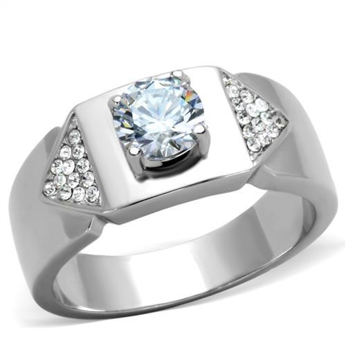 MATK1817 High polished (no plating) Stainless Steel Ring with AAA Grade CZ in Clear