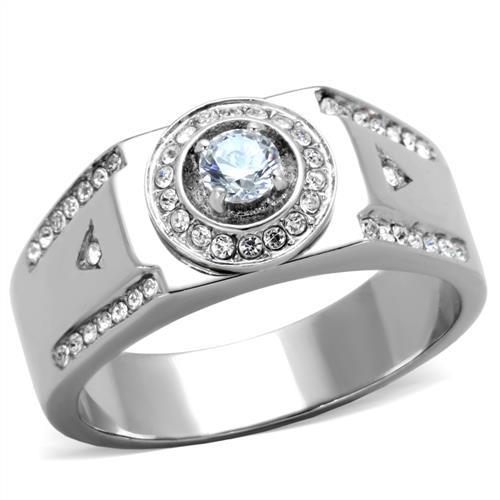 MATK1819 - High polished (no plating) Stainless Steel Ring with AAA Grade CZ  in Clear