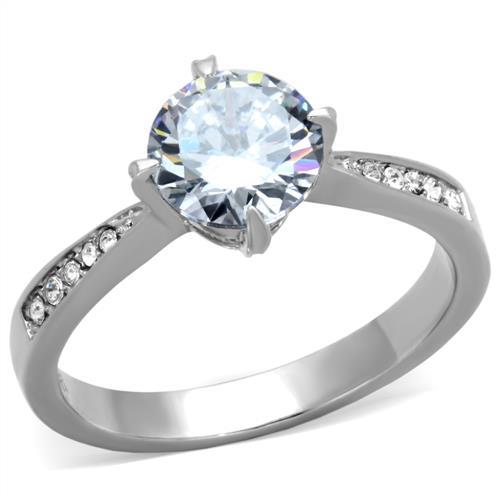 MATK1822 - High polished (no plating) Stainless Steel Ring with AAA Grade CZ  in Clear