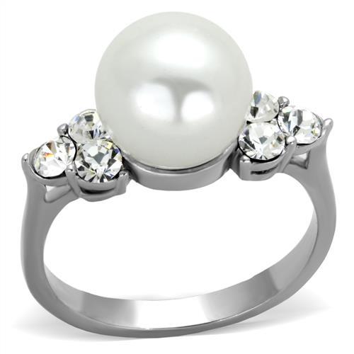 MATK1824 - High polished (no plating) Stainless Steel Ring with Synthetic Pearl in White
