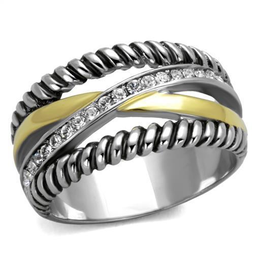 MATK1825 - Two-Tone IP Gold (Ion Plating) Stainless Steel Ring with Top Grade Crystal  in Clear