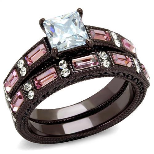 MATK1829DC - IP Dark Brown (IP coffee) Stainless Steel Ring with AAA Grade CZ  in Clear