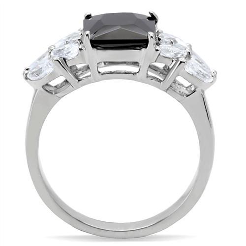 MATK182 - High polished (no plating) Stainless Steel Ring with AAA Grade CZ  in Jet