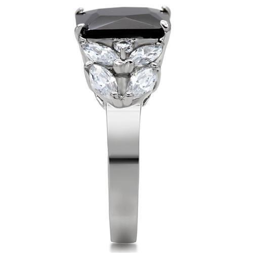 MATK182 - High polished (no plating) Stainless Steel Ring with AAA Grade CZ  in Jet