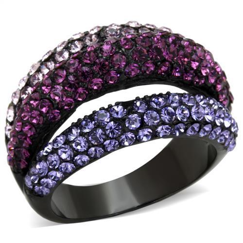 MATK1831 - IP Black(Ion Plating) Stainless Steel Ring with Top Grade Crystal  in Multi Color