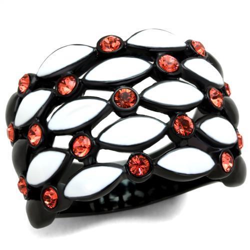 MATK1832 - IP Black(Ion Plating) Stainless Steel Ring with Top Grade Crystal  in Garnet