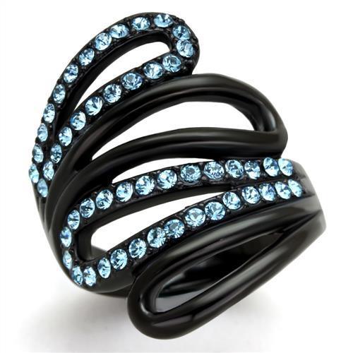 MATK1835 - IP Black(Ion Plating) Stainless Steel Ring with Top Grade Crystal  in Sea Blue