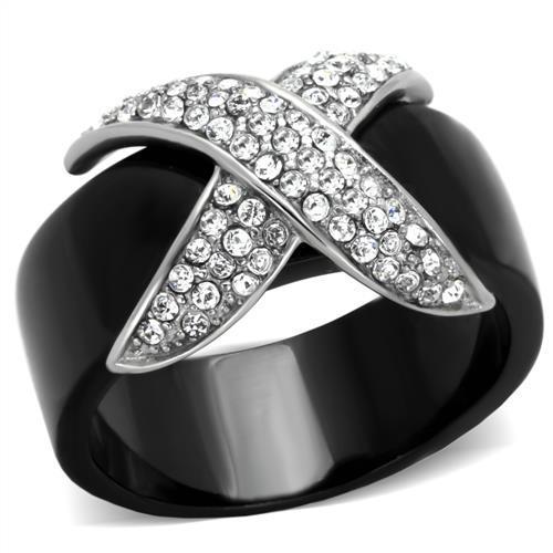 MATK1839 - Two-Tone IP Black (Ion Plating) Stainless Steel Ring with Top Grade Crystal  in Clear