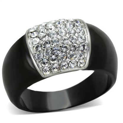 MATK1840 - Two-Tone IP Black (Ion Plating) Stainless Steel Ring with Top Grade Crystal  in Clear