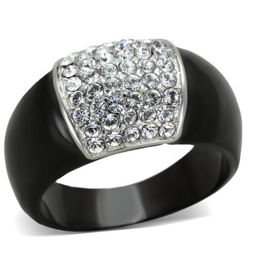 MATK1840 - Two-Tone IP Black (Ion Plating) Stainless Steel Ring with Top Grade Crystal  in Clear