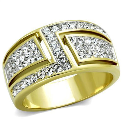 MATK1845 - Two-Tone IP Gold (Ion Plating) Stainless Steel Ring with Top Grade Crystal  in Clear