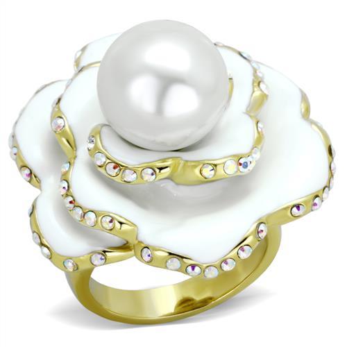 MATK1847 - IP Gold(Ion Plating) Stainless Steel Ring with Synthetic Pearl in White