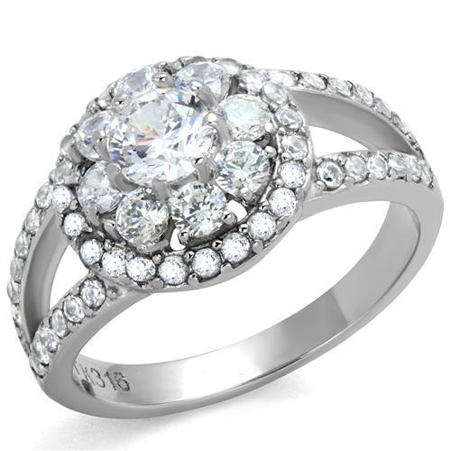 MATK1855 - High polished (no plating) Stainless Steel Ring with AAA Grade CZ  in Clear