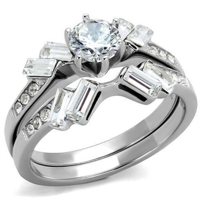 MATK1856 - High polished (no plating) Stainless Steel Ring with AAA Grade CZ  in Clear