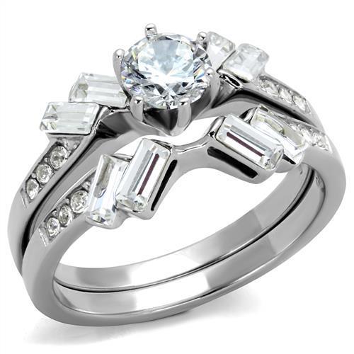 MATK1856 - High polished (no plating) Stainless Steel Ring with AAA Grade CZ  in Clear