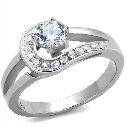 MATK1857 - High polished (no plating) Stainless Steel Ring with AAA Grade CZ  in Clear