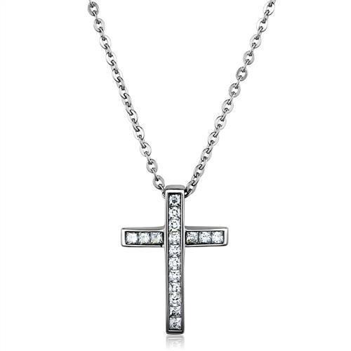 MATK1858 - High polished (no plating) Stainless Steel Chain Pendant with AAA Grade CZ  in Clear