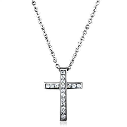 MATK1858 - High polished (no plating) Stainless Steel Chain Pendant with AAA Grade CZ  in Clear