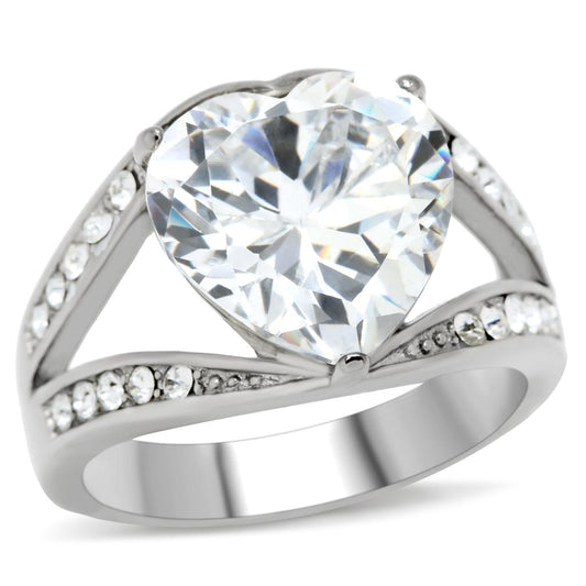MATK185 - High polished (no plating) Stainless Steel Ring with AAA Grade CZ  in Clear